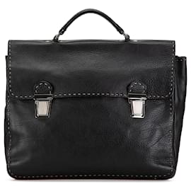 Fendi-Fendi Black Leather Selleria Briefcase-Black