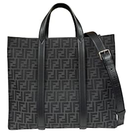 Fendi-Fendi FF Jacquard Tote Bag-Brown,Black
