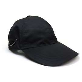 Prada Triangle Plate Nylon Baseball Cap Black