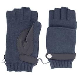 Hermès-Hermes Lionel Fingerless Cashmere Mittens-Black,Blue