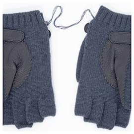Hermès-Hermes Lionel Fingerless Cashmere Mittens-Black,Blue