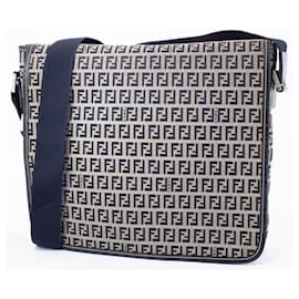 Fendi-Fendi Zucca Shoulder Bag-Navy blue