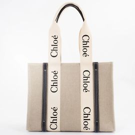 Chloé Woody Medium Tote Bag Weiß Blau