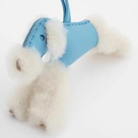 Hermès-Hermes Buddy Charm Dog in Celeste and Ecru Leather-Cream,Light blue