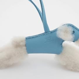 Hermès-Hermes Buddy Charm Dog in Celeste and Ecru Leather-Cream,Light blue