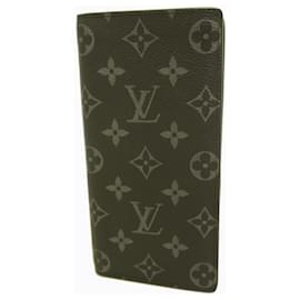 Louis Vuitton-Louis Vuitton Long Wallet Monogram Eclipse Portefeuille Brazza-Brown,Black