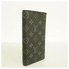 Louis Vuitton-Louis Vuitton Long Wallet Monogram Eclipse Portefeuille Brazza-Brown,Black