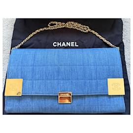 Chanel-CHANEL Vintage Denim Chocobar Flap Bag *RARE***-Light blue