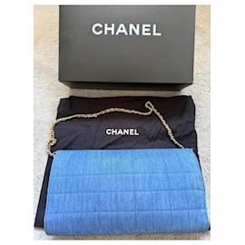 Chanel-CHANEL Vintage Denim Chocobar Flap Bag *RARE***-Light blue