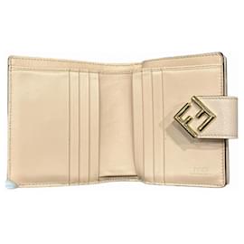 Fendi-FENDI FF Diamond Bi-fold Wallet-Brown,Pink