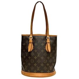 Louis Vuitton-Louis Vuitton Monogram Petite Bucket PM M42238 Shoulder Bag-Brown,Monogram
