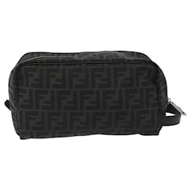 Fendi-FENDI Zucca Canvas Clutch Bag Black Silver Auth 114748-Black,Silvery