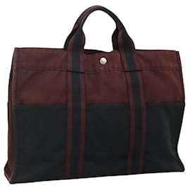 Hermès-HERMES Fourre Tout MM Sac à Main Toile Rouge Vin Auth th5651-Bordeaux