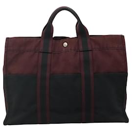 Hermès-HERMES Fourre Tout MM Sac à Main Toile Rouge Vin Auth th5651-Bordeaux