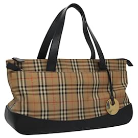 Autre Marque-Burberrys Nova Check Hand Bag Canvas Leather Beige Black gold Auth 114719-Black,Beige,Golden