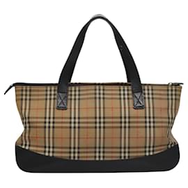 Autre Marque-Burberrys Nova Check Hand Bag Canvas Leather Beige Black gold Auth 114719-Black,Beige,Golden