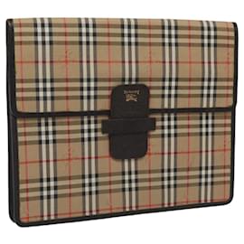 Autre Marque-Burberrys Nova Check Clutch Bag Canvas Beige Brown Auth 114735-Brown,Beige