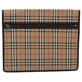 Autre Marque-Burberrys Nova Check Clutch Bag Canvas Beige Brown Auth 114735-Brown,Beige