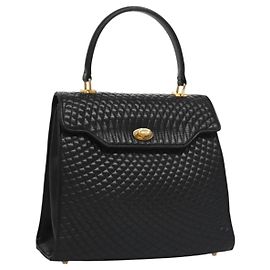 Bolsa de mão BALLY de couro preto e dourado Auth BD031 Preto Dourado