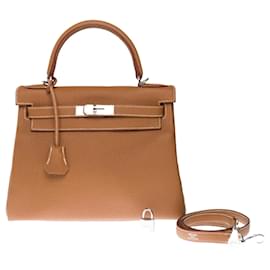 Hermès-HERMES Kelly 28 Bag in Golden Leather - 102536-Golden