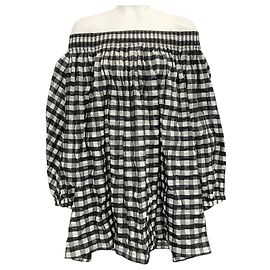 Alaïa Alaia Black / White Gingham Check Off Shoulder Dress Black