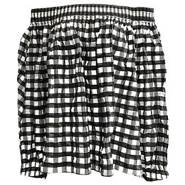 Alaïa Alaia Black / White Gingham Check Off Shoulder Blouse Black