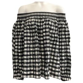 Alaïa Alaia Black / White Gingham Check Off Shoulder Blouse Black