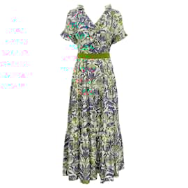 Autre Marque-La DoubleJ Ivory / Turquoise Multi Floral Ruffle Long & Sassy Maxi Dress-Multiple colors