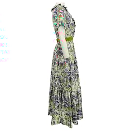 Autre Marque-La DoubleJ Ivory / Turquoise Multi Floral Ruffle Long & Sassy Maxi Dress-Multiple colors