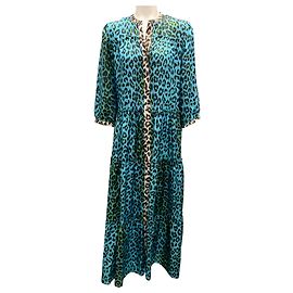 La Prestic Ouiston Robe maxi en soie Aqua Flore Panthère de Prestic Ouiston Bleu