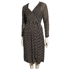 Diane Von Furstenberg DvF Solenn Chiffon Wickelkleid mit Unterkleid Braun Mehrfarben