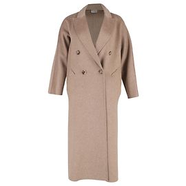 Max Mara Selina Double-Breasted Coat in Beige Cashmere Brown Red