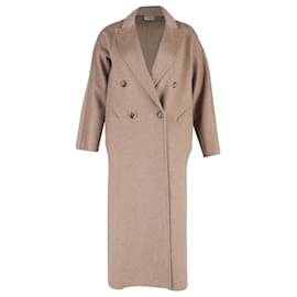 Max Mara- Max Mara Selina Double-Breasted Coat in Beige Cashmere-Brown,Red