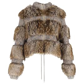 Chanel-Chanel Tweed and Faux Fur Jacket in Brown Cashmere-Brown,Red