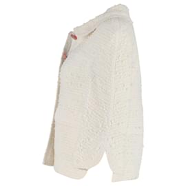 Chanel- Chanel Round Collar Single-Breasted Blazer in White Tweed Cotton-White,Cream