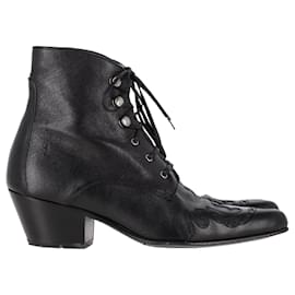Saint Laurent- Saint Laurent Western Lace-Up Ankle boots inn Black Leather-Black