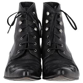 Saint Laurent- Saint Laurent Western Lace-Up Ankle boots inn Black Leather-Black