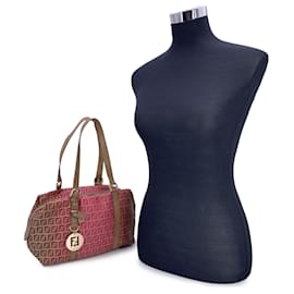 Fendi-Pink Brown Monogram Zucchino Canvas Boston Shoulder Bag-Pink