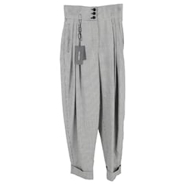 Dolce & Gabbana-Dolce & Gabbana Houndstooth High Waist Trousers in Black Wool-Black