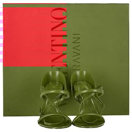 Valentino Garavani-Valentino 100 Rose Embellished Sandals in Red Leather-Red