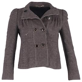 Gucci-Gucci Textured Double-Breasted Blazer in Brown Wool-Brown,Red