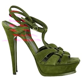 Saint Laurent-Saint Laurent Tribute Sandals in Burgundy Suede-Red,Dark red