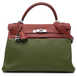 Hermès-Hermès Red Clemence Kelly II Retourne 32-Brown,Red