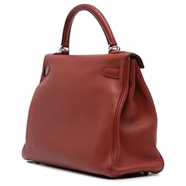 Hermès-Hermès Red Clemence Kelly II Retourne 32-Brown,Red