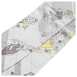 Hermès-Hermès Gray Ex-Libris Les Parisiennes Twilly Silk Scarf-Brown