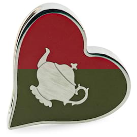 Hermès-Hermès Red Palladium Plated Tea Time Heart Twilly Ring-Silvery,Red