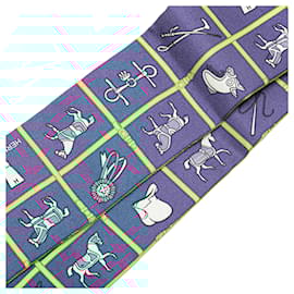 Hermès-Hermès Blue Couvertures et Tenues de Jour Silk Twilly Scarf-Blue,Navy blue