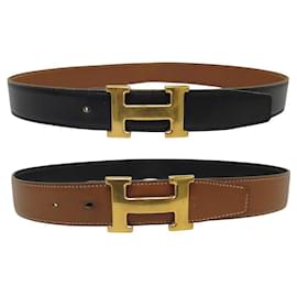 Hermès-VINTAGE HERMES BELT LINK REVERSIBLE LEATHER 32MM H GOLD BUCKLE SIZE 72-Other