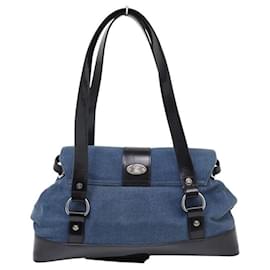 Céline-VINTAGE CELINE TOTE BAG WITH CLIP DENIM AND PATENT LEATHER BAG-Blue