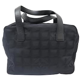 Chanel-SAC A MAIN CHANEL MINI CROISIERE EN TOILE NOIRE MATELASSE LOGO CC HAND BAG-Noir